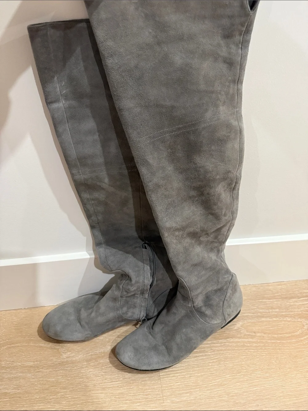 Gray Suede Over-the-Knee Boots